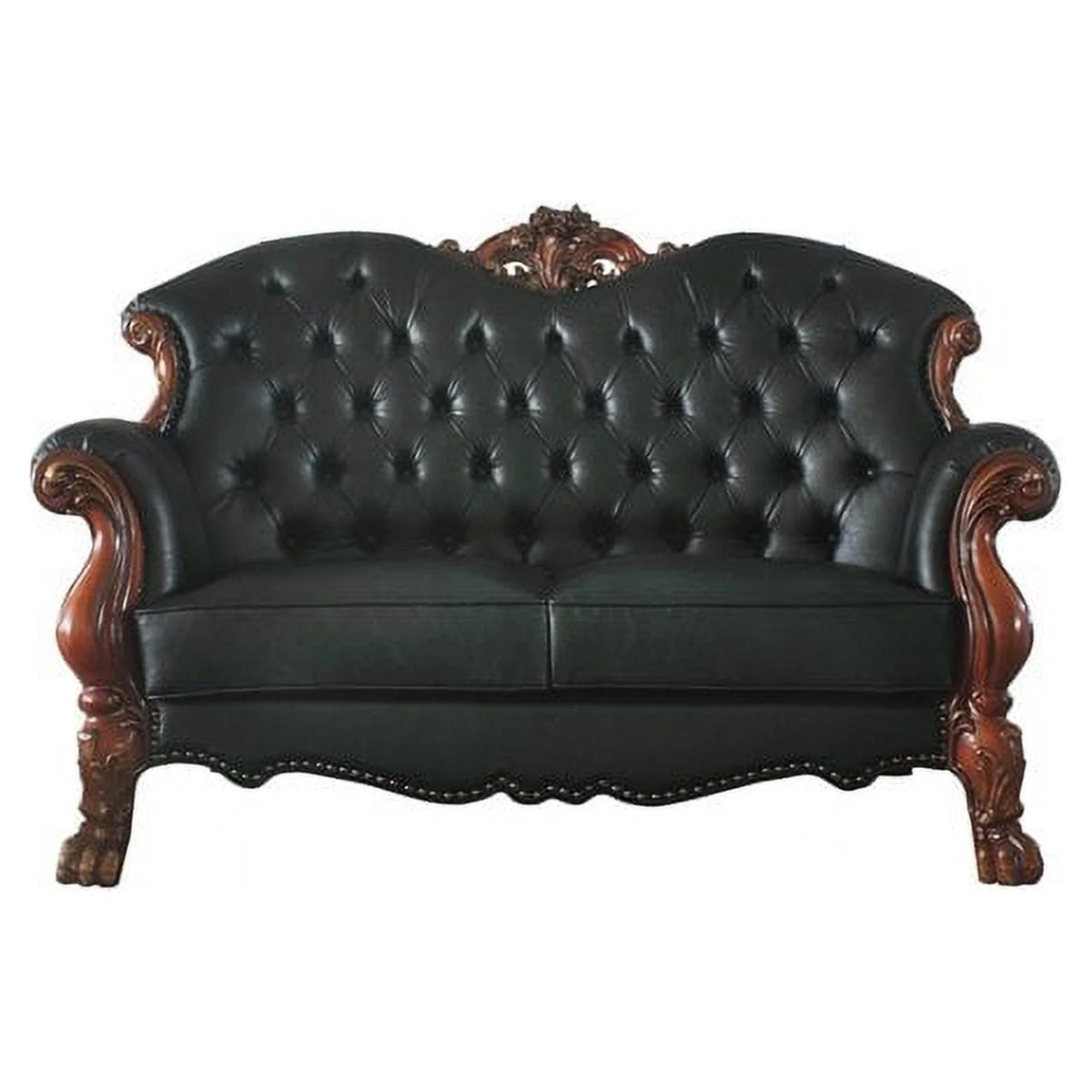 Black Faux Leather Wood Loveseat with 3 Pillows J53368