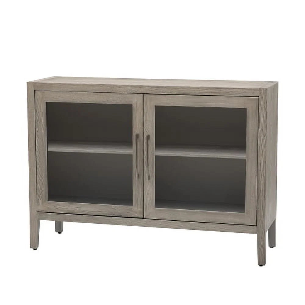 Gray Wood Storage Cabinet with Two Tempered Glass Doors O3557