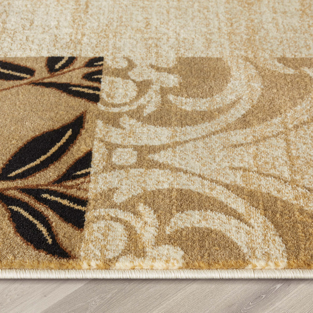 Modern Damask Border Rug Easy Clean Stain Fade Resistant D40415