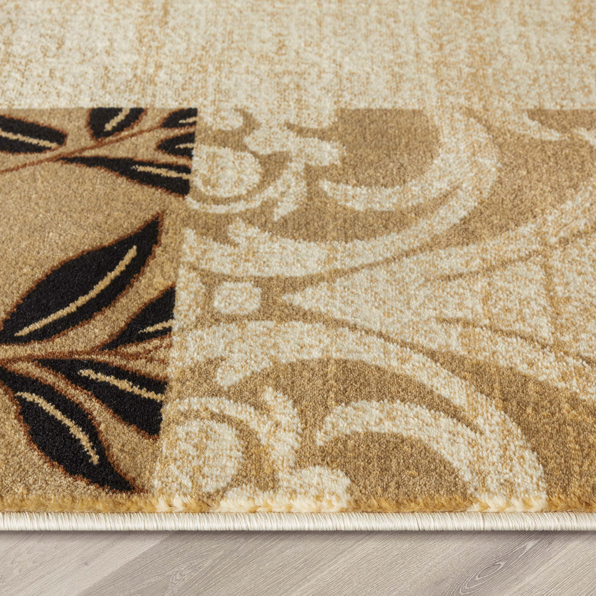 Modern Damask Border Rug Easy Clean Stain Fade Resistant D40415