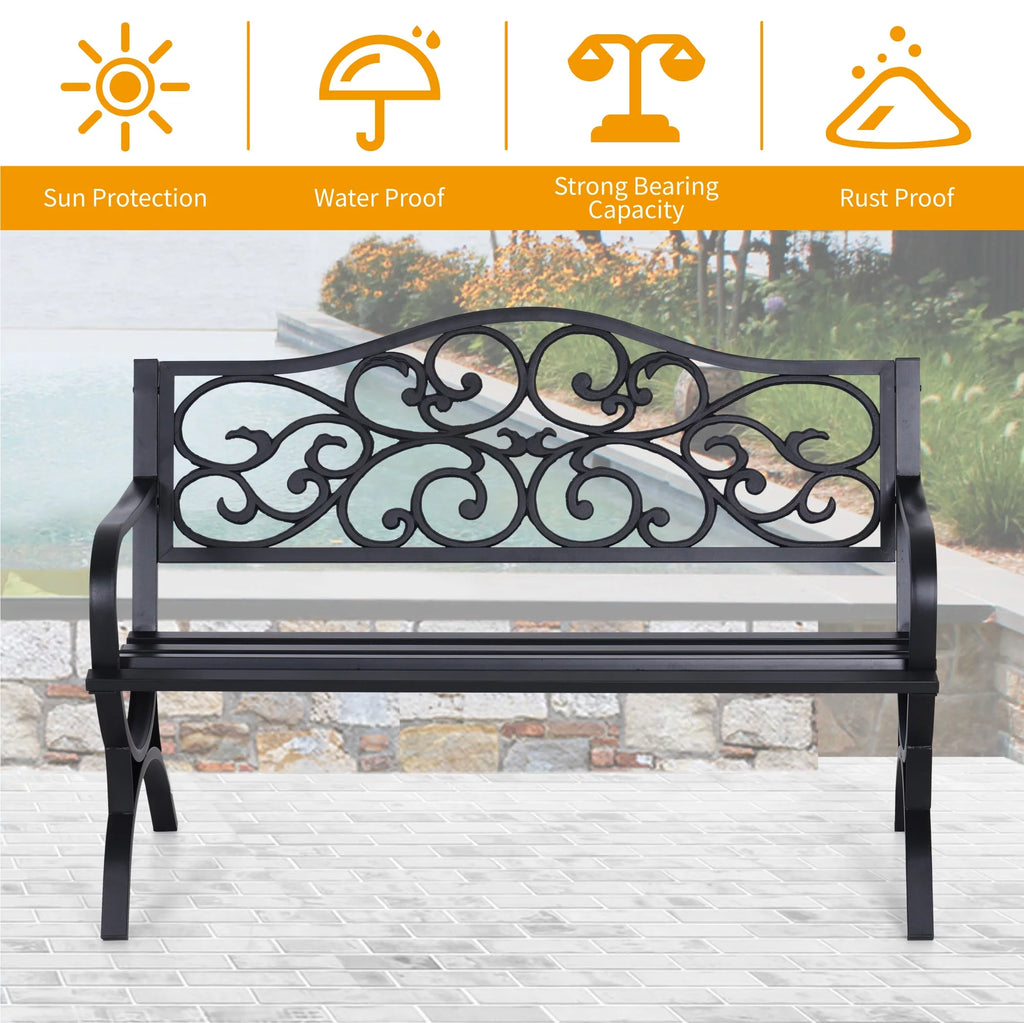 50" Outdoor Iron Cast Garden Park Bench - Black Q969