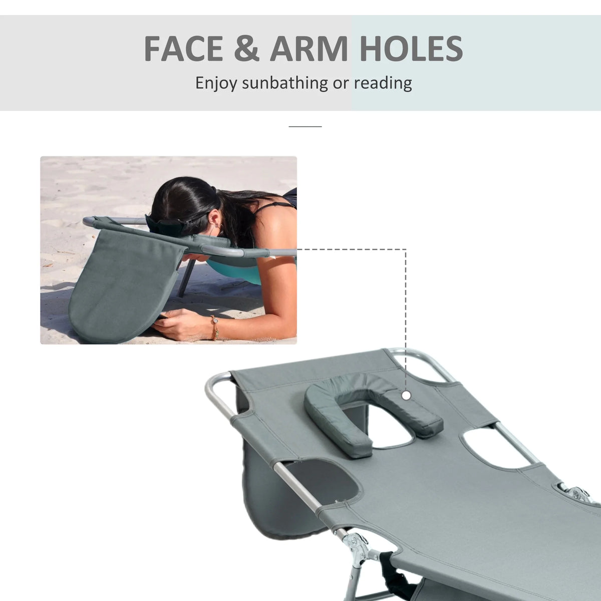 Folding Outdoor Lounge with Face Hole, Gray V5468