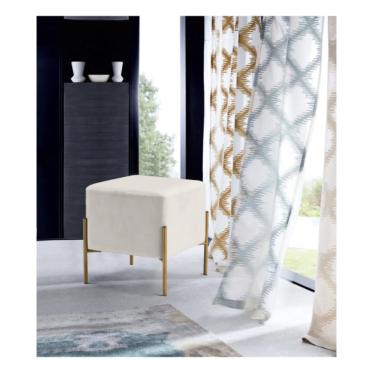 Black Velvet Ottoman Stool C114654
