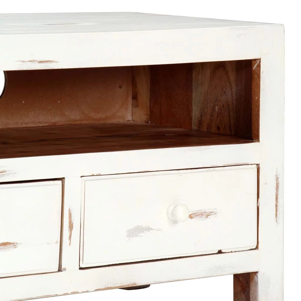 White Solid Acacia Wood TV Cabinet W669