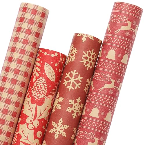 Brown Kraft Christmas Wrapping Paper, 4 Rolls N484