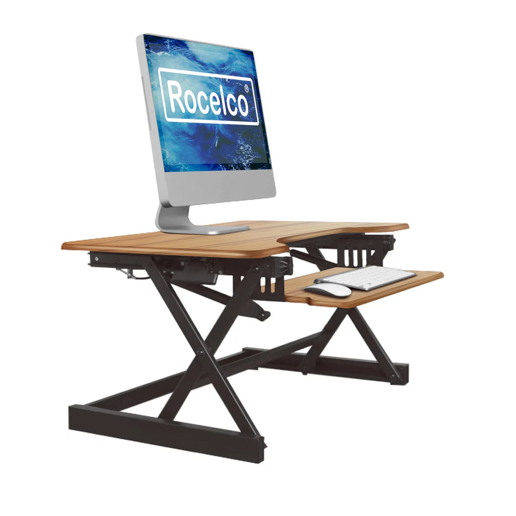 32" Height Adjustable Standing Desk Converter Teak Wood Grain Q10435