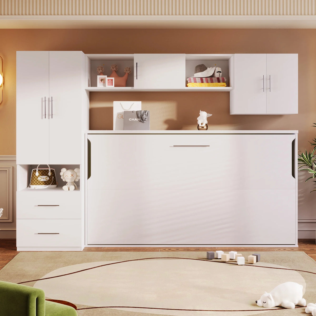 Twin Size Murphy Bed with Shelf and Drawer N693509