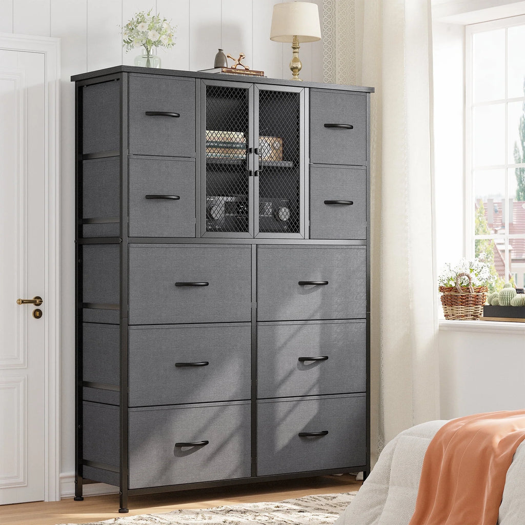 Black 10 Drawer Fabric Dresser with Cabinet W526503