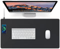 Desk Mat with Wireless Charger, PU Leather Waterproof Anti-Slip Mouse Pad, 32L x 16W inches, Black J972755