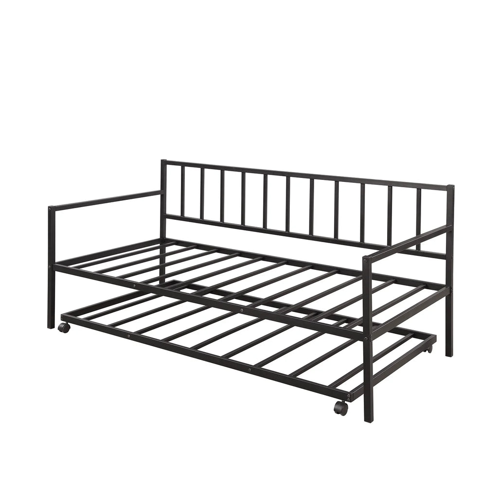 Black Metal Bed Frame with Rollers Z549871