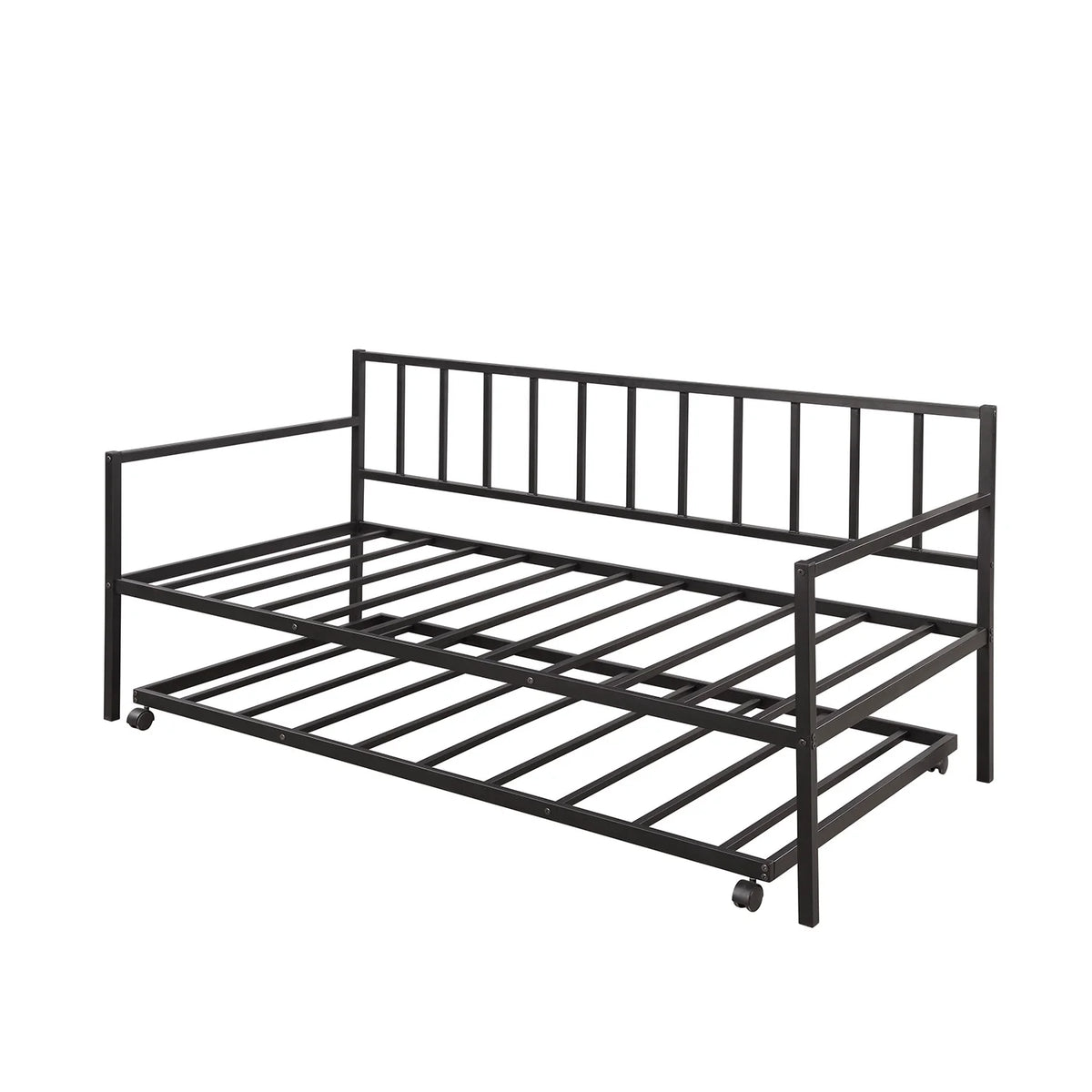 Black Metal Bed Frame with Rollers Z549871