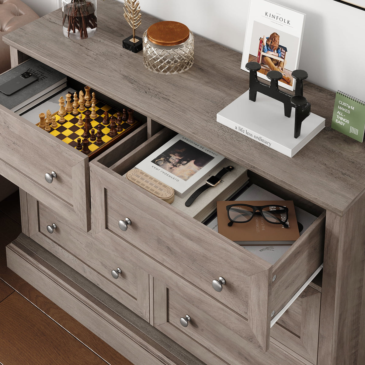 White 6 Drawer Double Dresser W355689