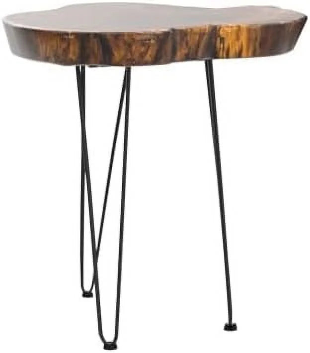 Round Accent Table Old Elm Wood End Table with 3-Leg Metal Stand A7334
