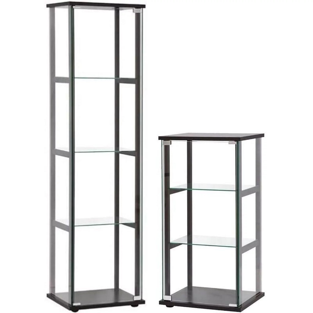 2 Piece Glass Curio Cabinet Set with 4 Shelf and 3 Shelf in Black B302526
