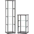 2 Piece Glass Curio Cabinet Set with 4 Shelf and 3 Shelf in Black B302526