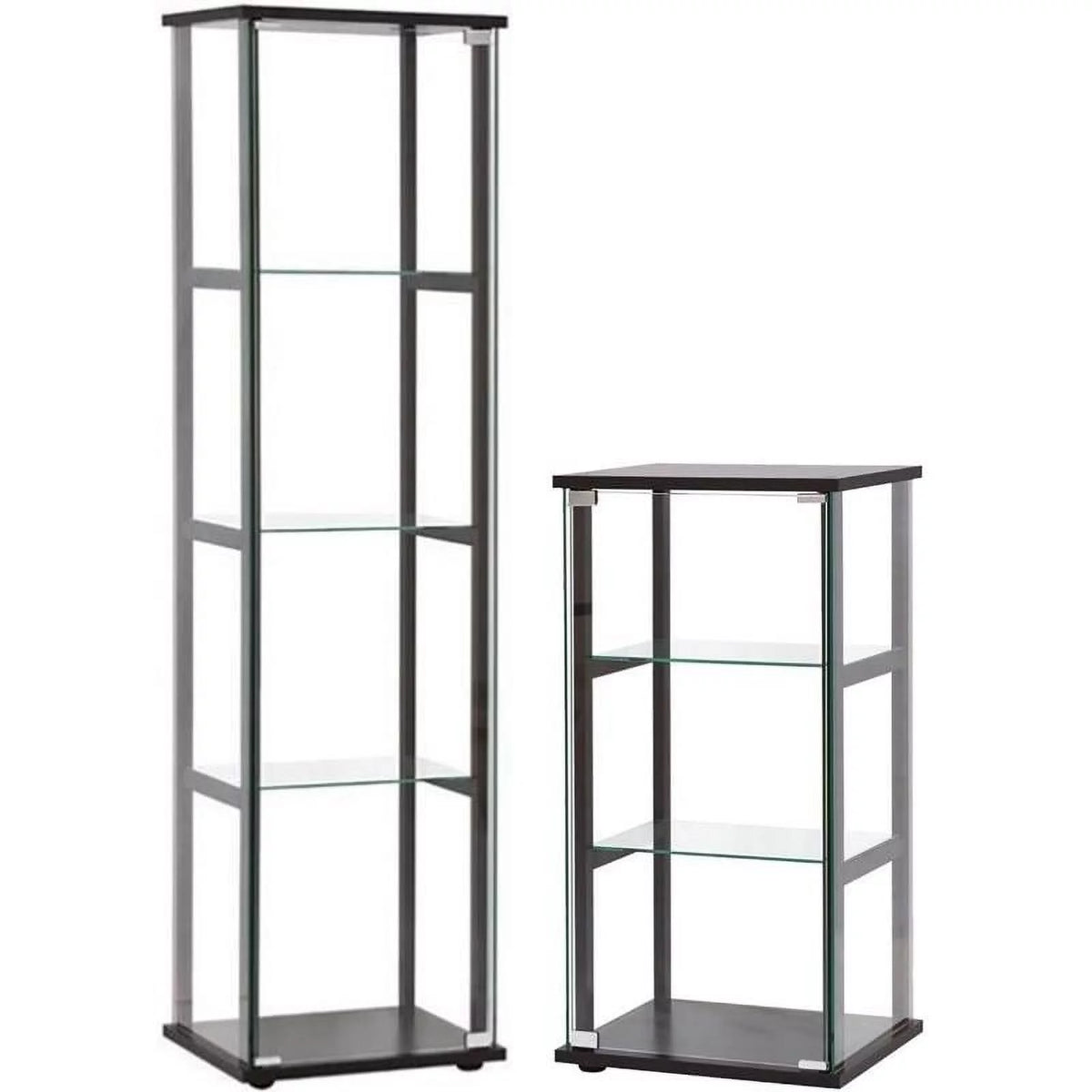 2 Piece Glass Curio Cabinet Set with 4 Shelf and 3 Shelf in Black B302526