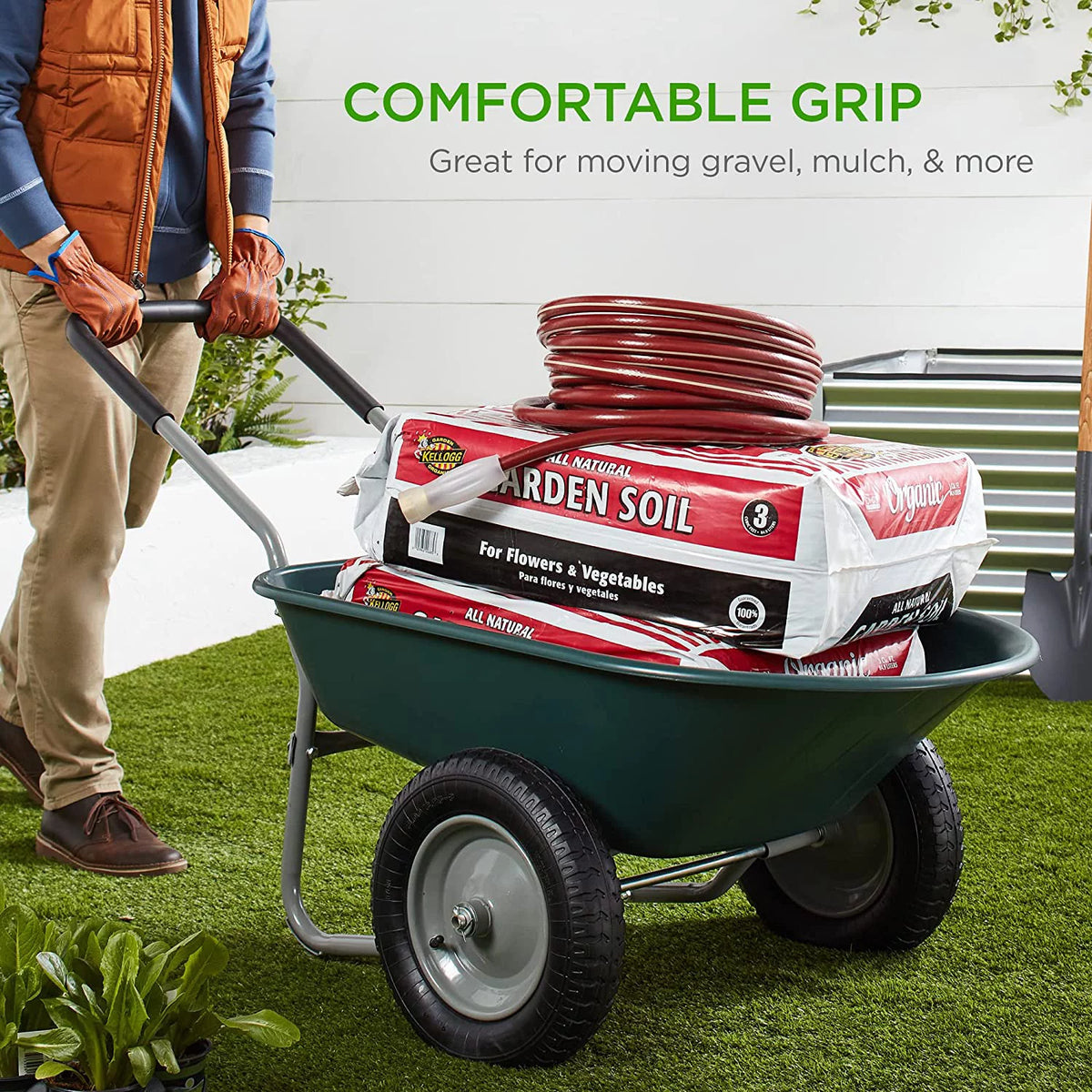 Green Dual-Wheel Utility Yard Cart B844