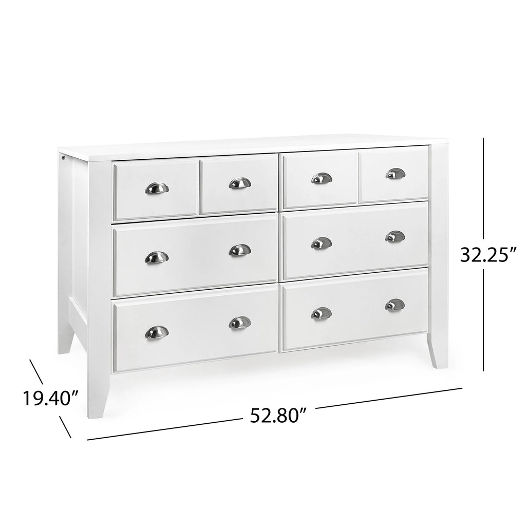 White 6 Drawer Faux Wood Double Dresser H89211