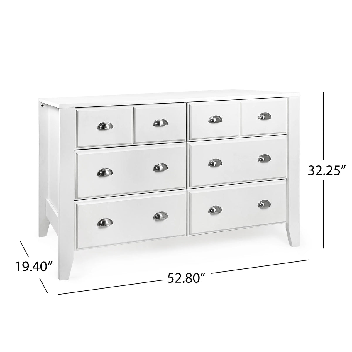 White 6 Drawer Faux Wood Double Dresser H89211