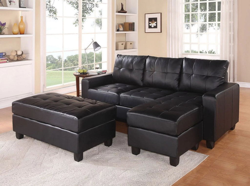 Black Bonded Leather Match Sectional Sofa with Ottoman Y958
