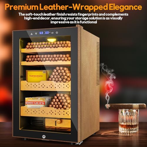 Electric Humidor 25L 150 Counts Thermostatic Cooling Cabinet with Spanish Cedar Wood Shelves C5494
