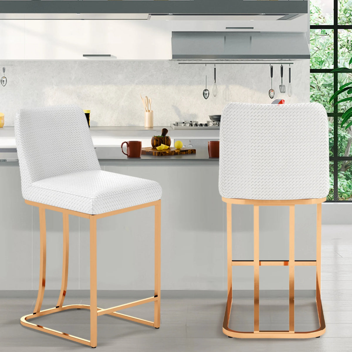 White & Gold 24 inch Bar Stools with Back Set of 2 T86501