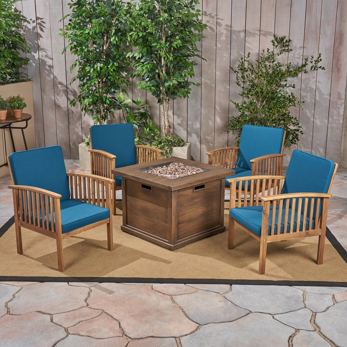 Brown Patina and Dark Teal Acacia Wood Club Chairs W733
