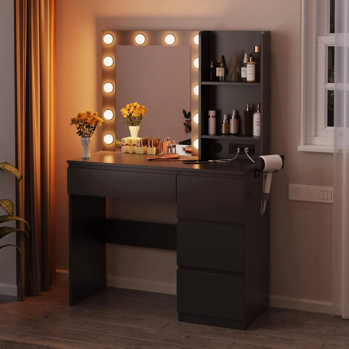 Black 4 Drawer Makeup Vanity Table J77831