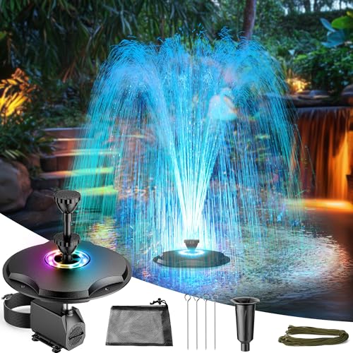 40W 660GPH Floating Pond Fountain with LED Lights and 3 Modes Spray H1601