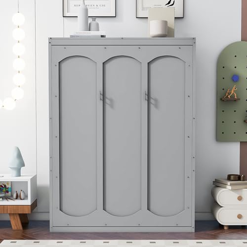 Full Size Murphy Bed with Storage Shelves Gray G772481