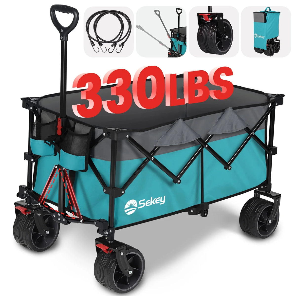 200L Heavy Duty Foldable Wagon with All-Terrain Wheels, Black J219