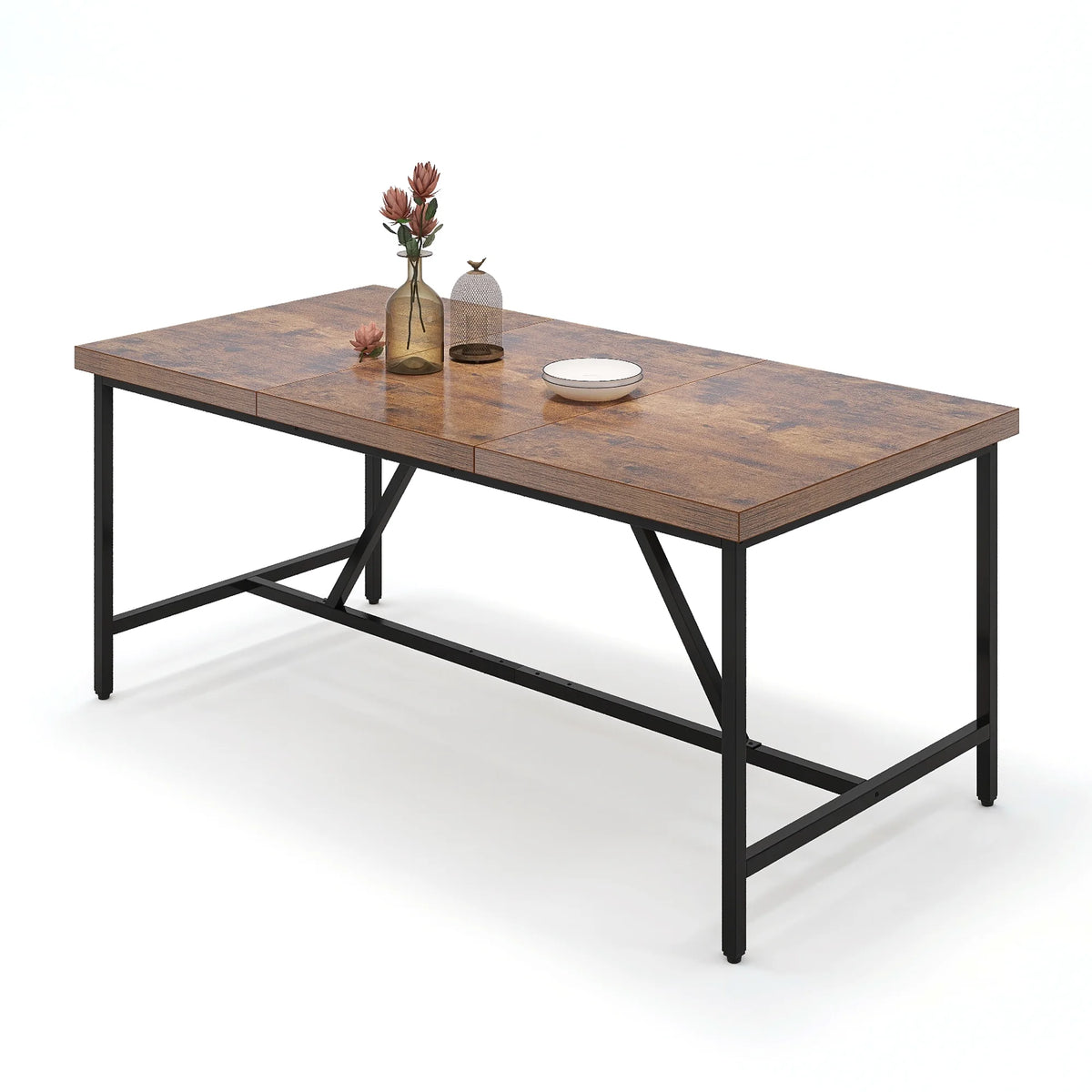 71" Large Farmhouse Dining Table with Trestle Base I788