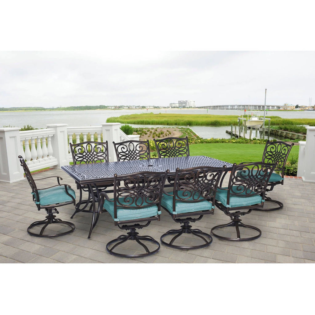 9-Piece Aluminum Outdoor Dining Set with 8 Swivel Rockers E596