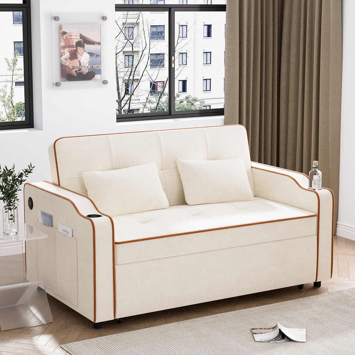 3 in 1 Convertible Sleeper Sofa Couch with Pullout Bed D7625