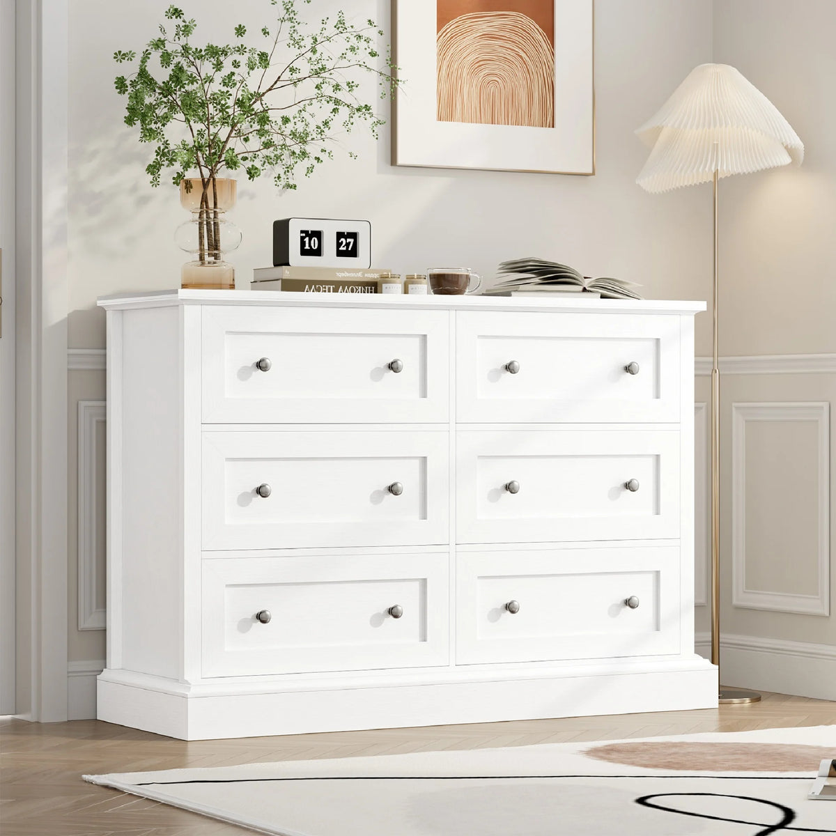 White 6 Drawer Double Dresser W355689