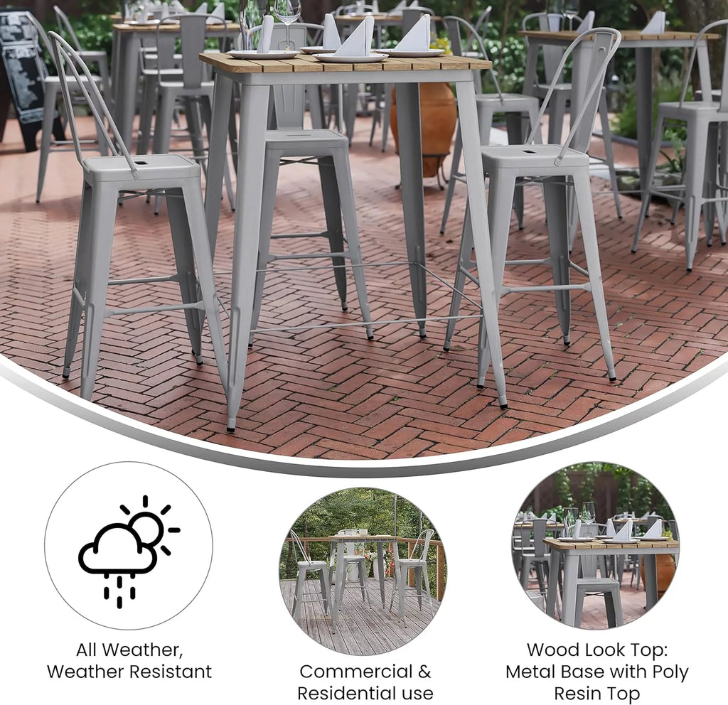 Indoor/Outdoor Bar Top Table Brown Resin Silver Steel M867040
