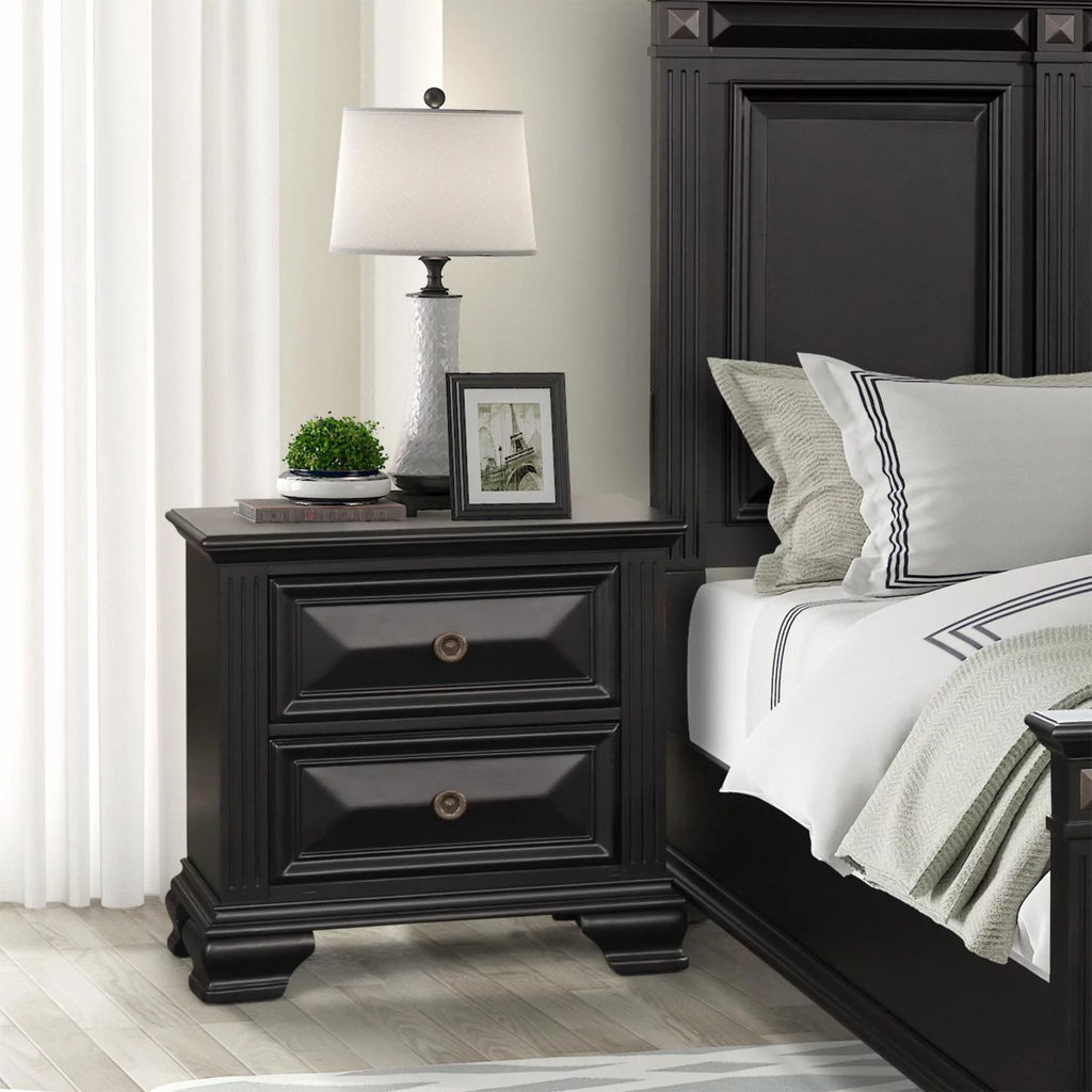 Vintage Black 2-Drawer Nightstand V344