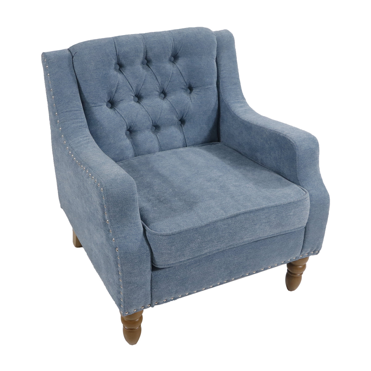 Blue Linen Fabric Accent Chair with Button Tufted Back A2572