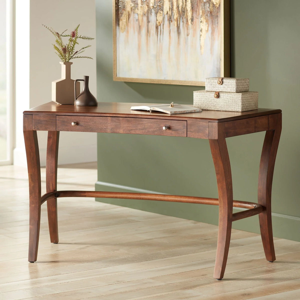 Brown Sheesham Wood 1-Drawer Writing Desk A921