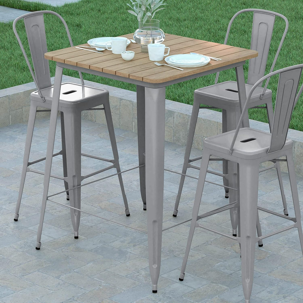 Indoor/Outdoor Bar Top Table Brown Resin Silver Steel M867040