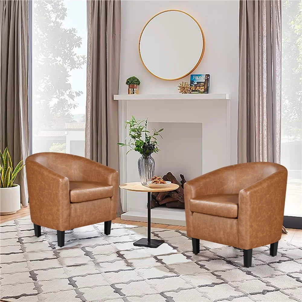 Faux Leather Barrel Accent Chair Set of 2 Brown O757139