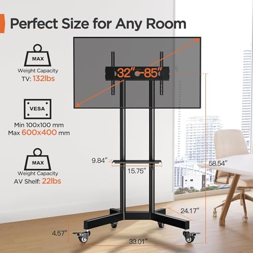 Rolling TV Stand on Wheels for 32-85 Inch Screens up to 132 lbs D166