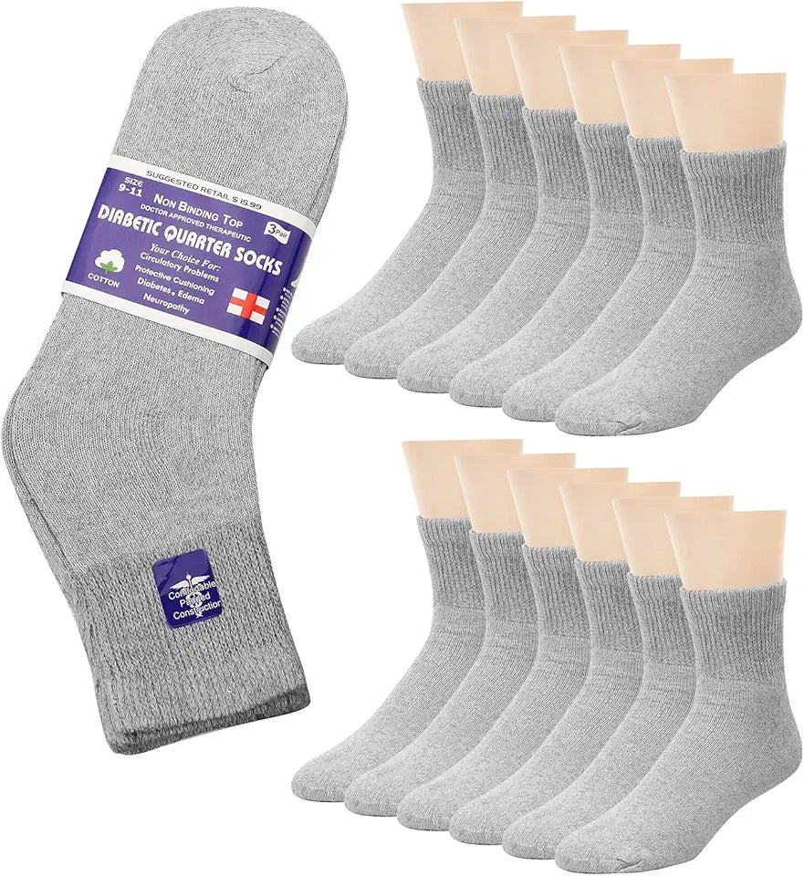 12-Pack Diabetic Quarter Ankle Socks Non-Binding Loose Fit Gray B991055