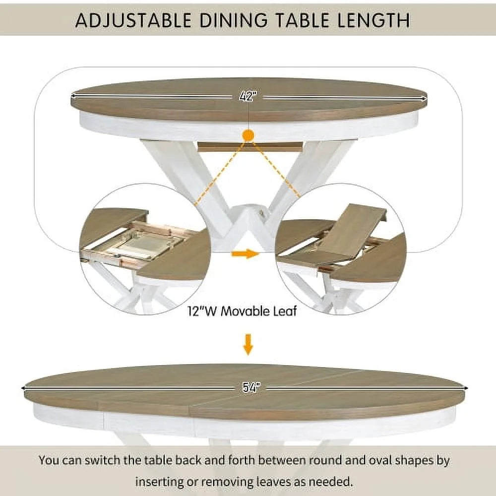 5-Piece Extendable Round Dining Table Set with 4 Upholstered Chairs D30789