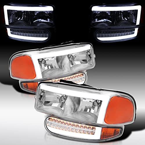 Compatible with 2000-2006 GMC Sierra Denali Black Smoke LED Tube Headlights + Sequential Bumper Lights Q282434