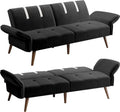 Black Velvet Sofa Bed with Adjustable Armrests C8082