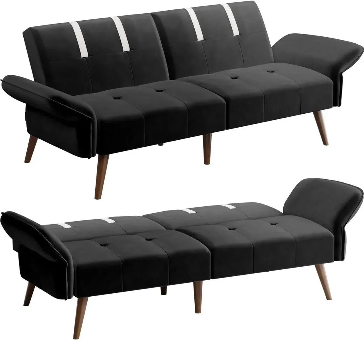 Black Velvet Sofa Bed with Adjustable Armrests C8082