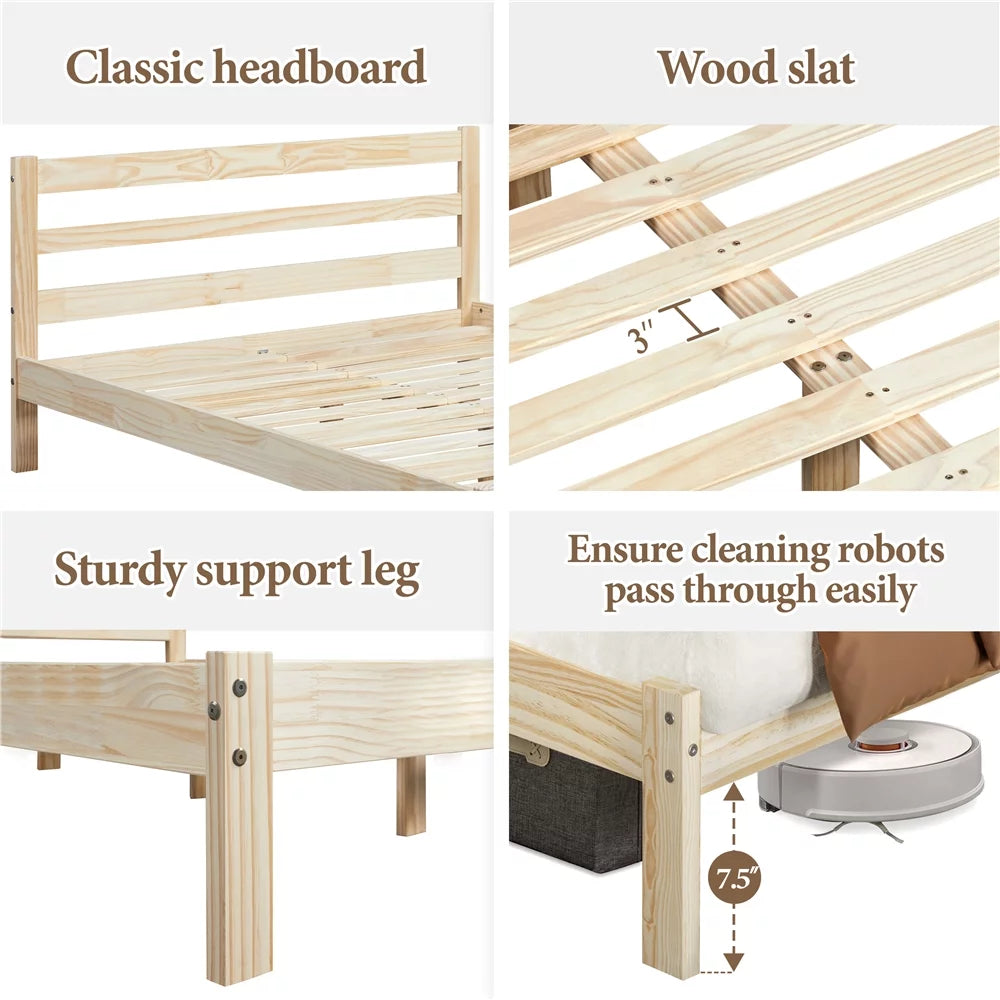 Queen Wooden Platform Bed Frame with Headboard P722