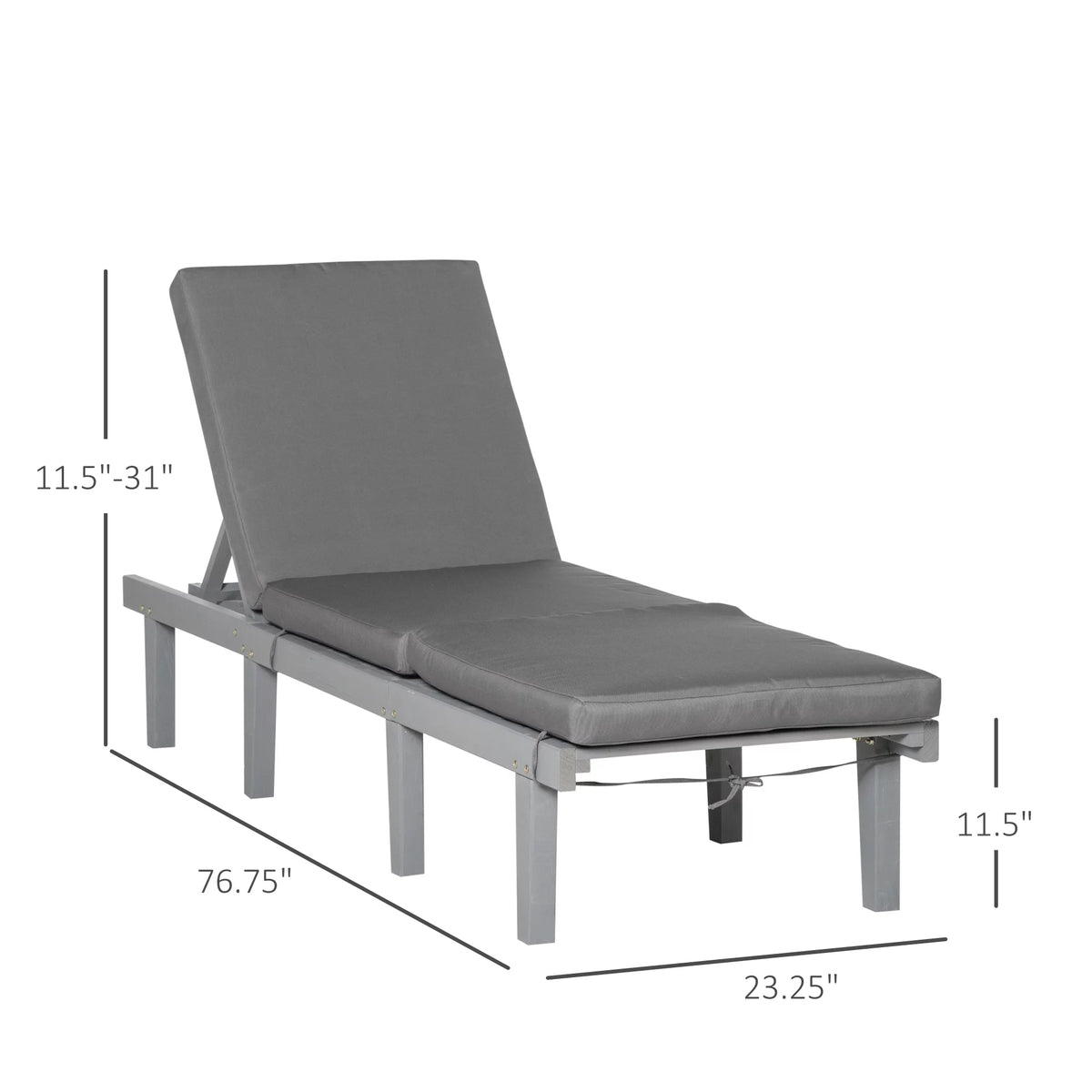 Grey 4-Position Adjustable Chaise Lounge Chair with Cushion P271