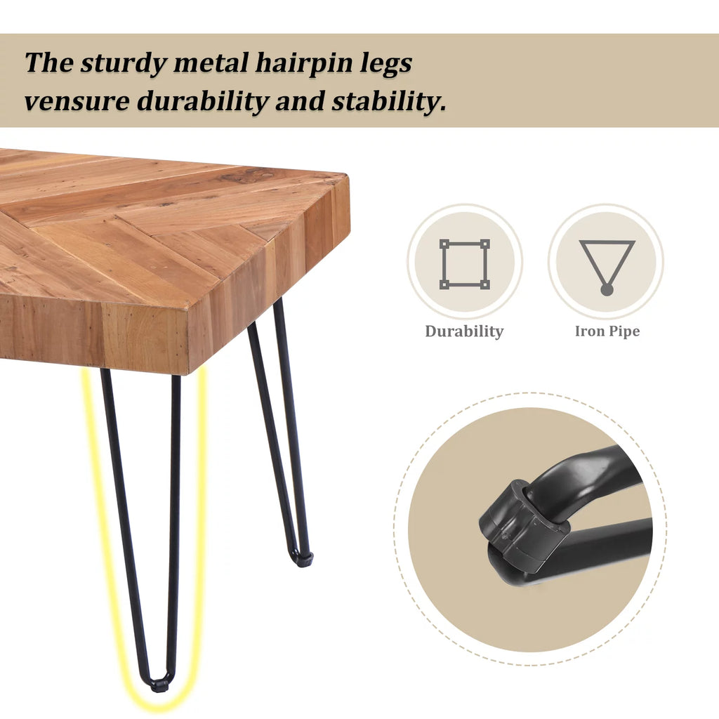 Modern Coffee Table with Chevron Pattern and Metal Hairpin Legs R307